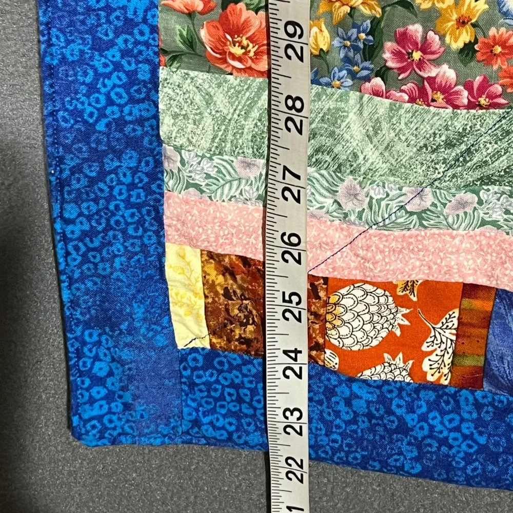 Handmade Quilted Table‎ Runner Wall Hanging Blue Colorful Patchwork Textile Art